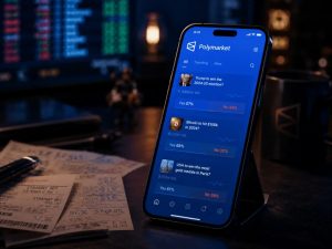 Smartphone displaying the Polymarket prediction market app