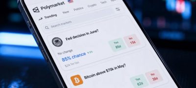 Smartphone displaying the Polymarket prediction market app