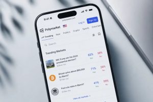 Smartphone displaying the Polymarket prediction market app
